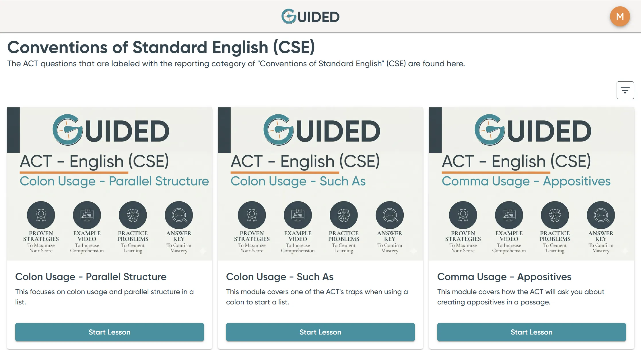ACT English — Conventions of Standard English lessons