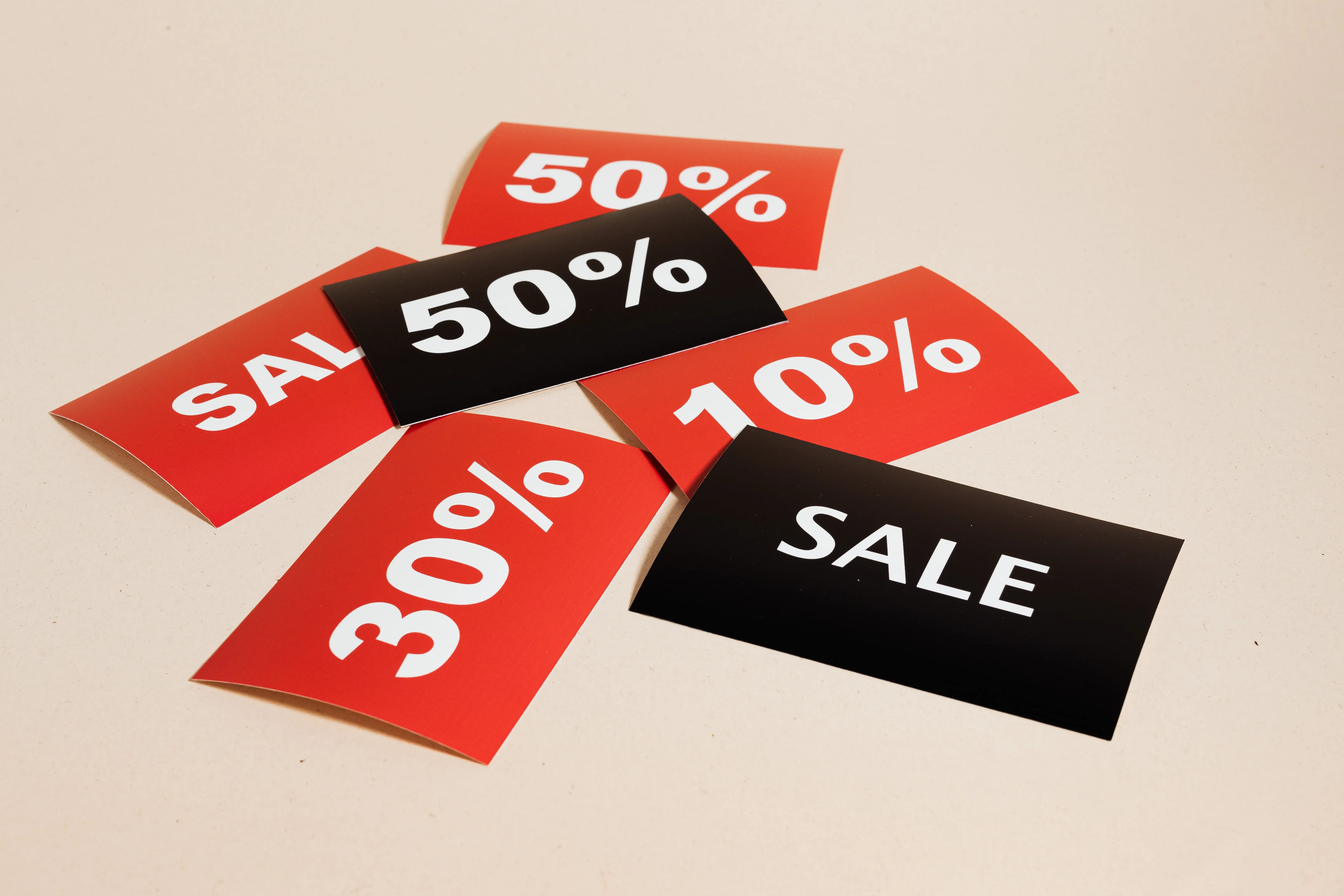 various percents written on pieces of paper